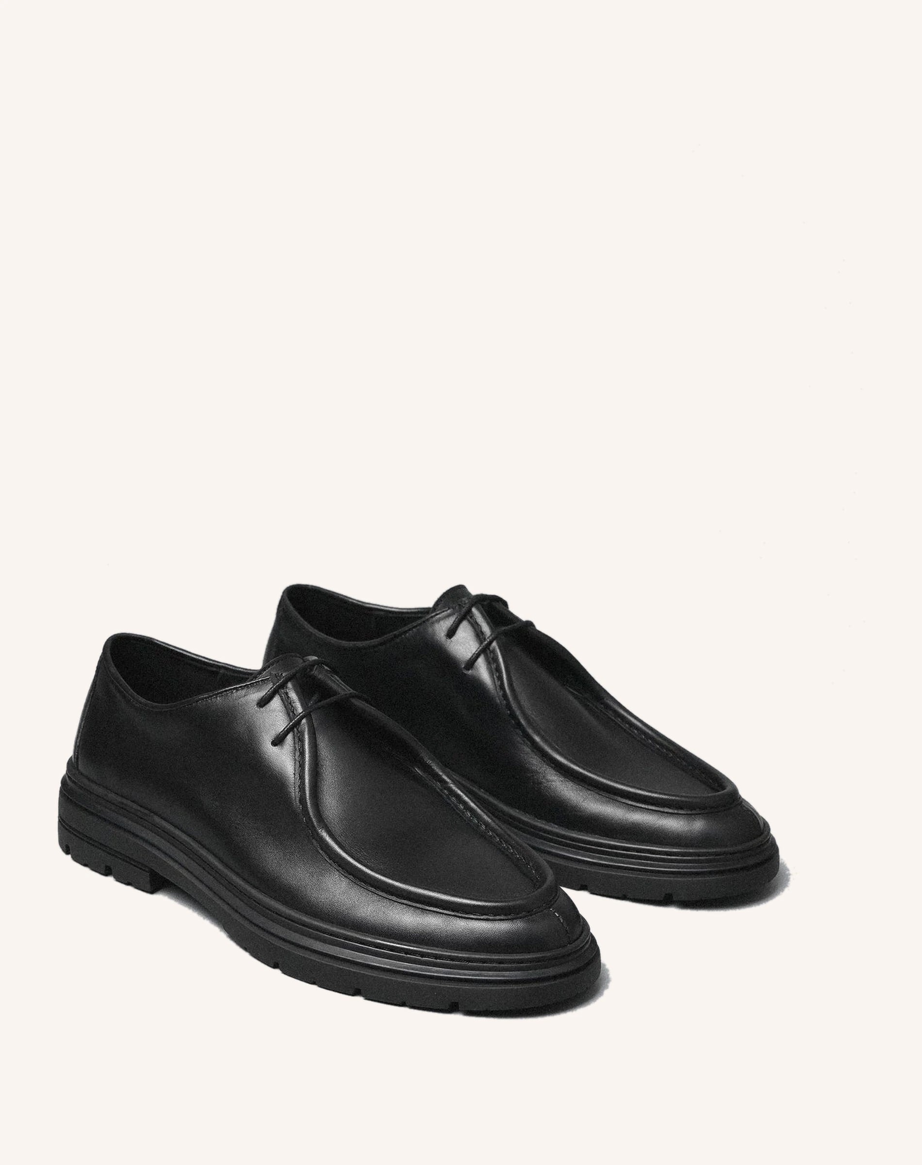 Men Black Lace Up Derby Shoes Round Toe